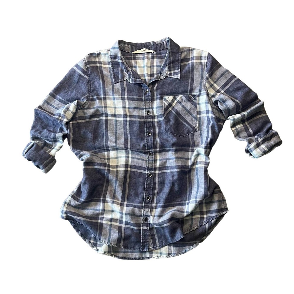 Vanilla Star Women's  Purple Plaid Long Sleeve Button Down Flannel XL